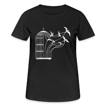 Oiseaux Cage chemise oiseaux cadeau - T-shirt respirant Femme - noir - Devant - AI Model Female 172 light (172cm)