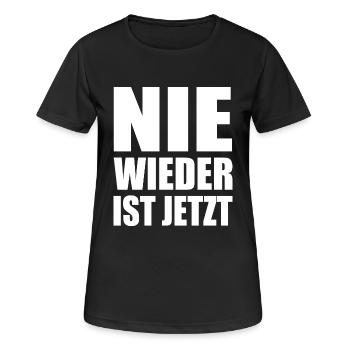 Nie wieder ist jetzt - Frauen T-Shirt atmungsaktiv - Schwarz - Vorne - AI Model Female 172 light (172cm)