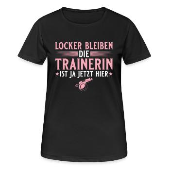 Fußballtrainerin Locker bleiben - Trainerin - Frauen T-Shirt atmungsaktiv - Schwarz - Vorne - AI Model Female 172 light (172cm)