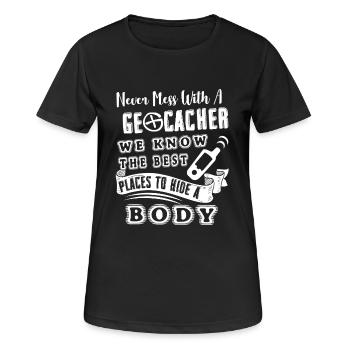 Geocaching Never Mess With Geocacher - Women's Breathable T-Shirt - black - Front - AI Model Female 172 light (172cm)