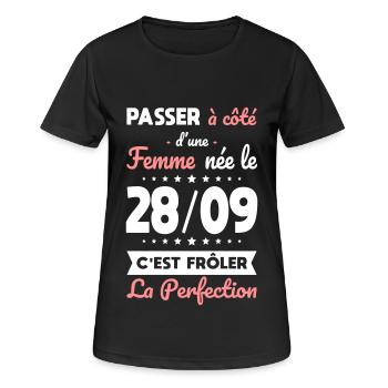 Anniversaire - Née 28 Septembre Frôler perfection - T-shirt respirant Femme - noir - Devant - AI Model Female 172 light (172cm)