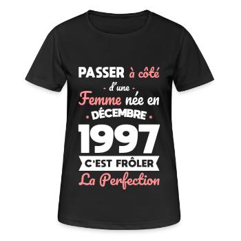 Anniversaire 25 ans - Née en Décembre 1997 - T-shirt respirant Femme - noir - Devant - AI Model Female 172 light (172cm)