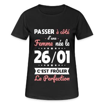 Anniversaire - Née le 26 Janvier Frôler perfection - T-shirt respirant Femme - noir - Devant - AI Model Female 172 light (172cm)