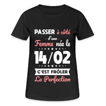 Anniversaire - Née le 14 Février Frôler perfection - T-shirt respirant Femme - noir - Devant - AI Model Female 172 light (172cm)