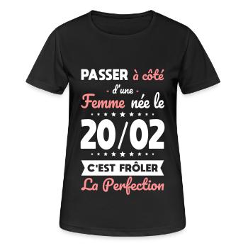 Anniversaire - Née le 20 Février Frôler perfection - T-shirt respirant Femme - noir - Devant - AI Model Female 172 light (172cm)