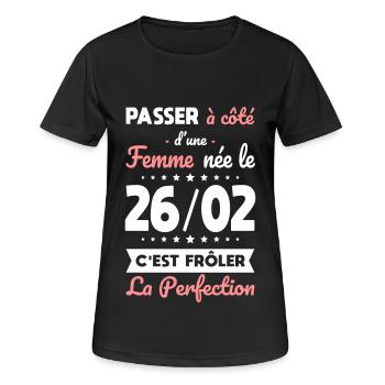 Anniversaire - Née le 26 Février Frôler perfection - T-shirt respirant Femme - noir - Devant - AI Model Female 172 light (172cm)