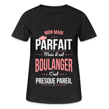 Mon mari n'est pas parfait mais il est boulanger - T-shirt respirant Femme - noir - Devant - AI Model Female 172 light (172cm)
