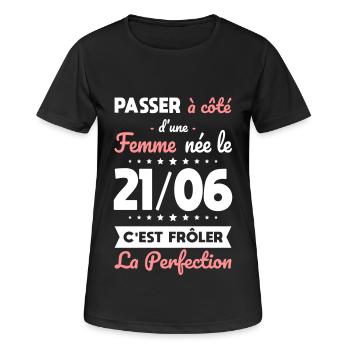 Anniversaire - Née le 21 Juin Frôler perfection - T-shirt respirant Femme - noir - Devant - AI Model Female 172 light (172cm)