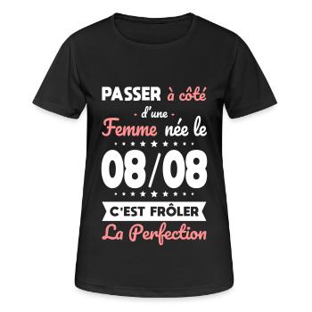 Anniversaire - Née le 8 Août Frôler perfection - T-shirt respirant Femme - noir - Devant - AI Model Female 172 light (172cm)