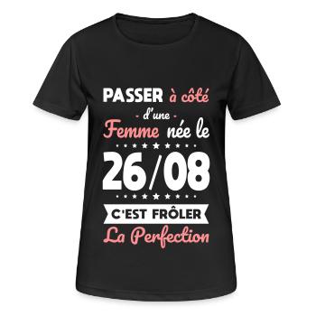 Anniversaire - Née le 26 Août Frôler perfection - T-shirt respirant Femme - noir - Devant - AI Model Female 172 light (172cm)