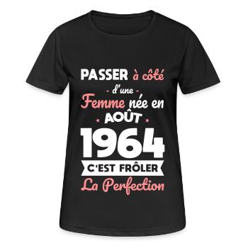 60th birthday - Born in August 1964 - Women's Breathable T-Shirt - black - Front - AI Model Female 172 light (172cm)