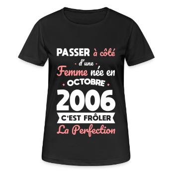 18th birthday - born in October 2006 - Women's Breathable T-Shirt - black - Front - AI Model Female 172 light (172cm)