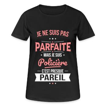 Je ne suis pas parfaite mais je suis policière - T-shirt respirant Femme - noir - Devant - AI Model Female 172 light (172cm)