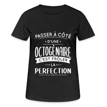Anniversaire 80 ans - Octogénaire Perfection - T-shirt respirant Femme - noir - Devant - AI Model Female 172 light (172cm)