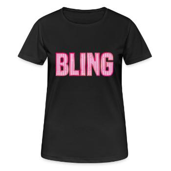 BLING bijoux en strass rose brillant - T-shirt respirant Femme - noir - Devant - AI Model Female 172 light (172cm)