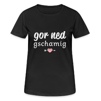 Gor ned gschamig - Frauen T-Shirt atmungsaktiv - Schwarz - Vorne - AI Model Female 172 light (172cm)
