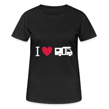 ★ Designfarben änderbar ★ Ich liebe Wohnmobile - Frauen T-Shirt atmungsaktiv - Schwarz - Vorne - AI Model Female 172 light (172cm)