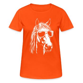 Pferd Sonnenbrille - Frauen T-Shirt atmungsaktiv - Neonorange - Vorne - AI Model Female 172 dark (172cm)