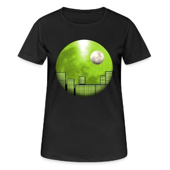 Skyline vor dem Mond mit Mond - Frauen T-Shirt atmungsaktiv - Schwarz - Vorne - AI Model Female 172 light (172cm)