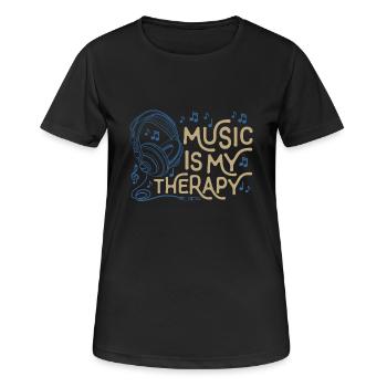 Die Musik ist meine Therapy Leben - Frauen T-Shirt atmungsaktiv - Schwarz - Vorne - AI Model Female 172 light (172cm)
