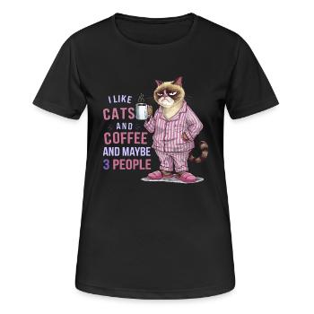 Chat amateur de café avec humour pyjama - T-shirt respirant Femme - noir - Devant - AI Model Female 172 light (172cm)