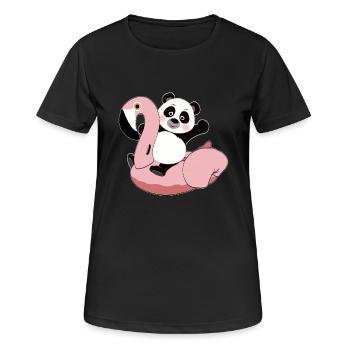 Panda on flamingo air mattress kawaii summer cool - Women's Breathable T-Shirt - black - Front - AI Model Female 172 light (172cm)