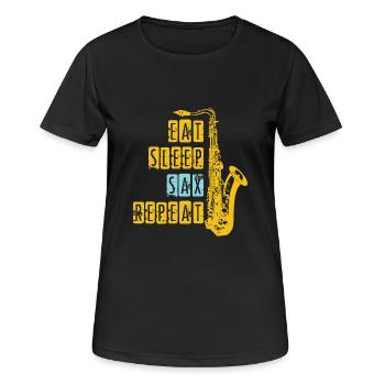 Saxophon - Frauen T-Shirt atmungsaktiv - Schwarz - Vorne - AI Model Female 172 light (172cm)