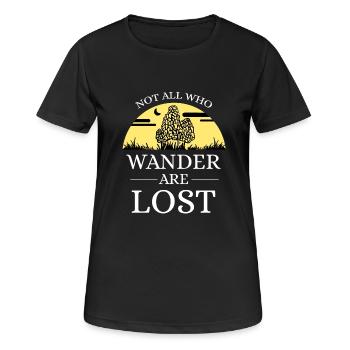 Wander are Lost - Funny mushroom collector saying Pil - Women's Breathable T-Shirt - black - Front - AI Model Female 172 light (172cm)