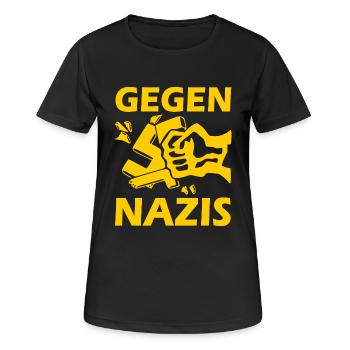 Gegen nazis - Frauen T-Shirt atmungsaktiv - Schwarz - Vorne - AI Model Female 172 light (172cm)