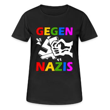 Gegen nazis - Frauen T-Shirt atmungsaktiv - Schwarz - Vorne - AI Model Female 172 light (172cm)