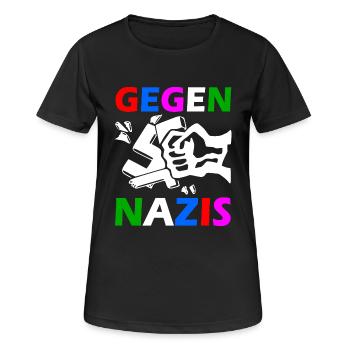 Gegen nazis faust - Frauen T-Shirt atmungsaktiv - Schwarz - Vorne - AI Model Female 172 light (172cm)