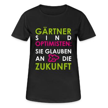 Gärtner sind Optimisten weiße Schrift - Frauen T-Shirt atmungsaktiv - Schwarz - Vorne - AI Model Female 172 light (172cm)