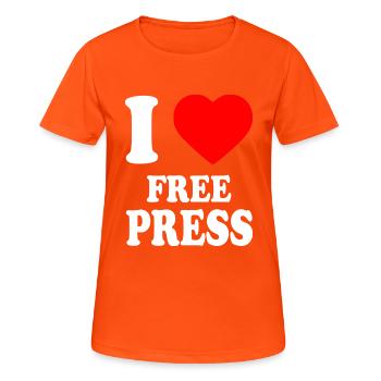 i love free press - T-shirt respirant Femme - orange néon - Devant - AI Model Female 172 dark (172cm)