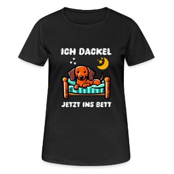 Hund Dackel Dackelfreunde Bett Müde Schlafoutfit - Frauen T-Shirt atmungsaktiv - Schwarz - Vorne - AI Model Female 172 light (172cm)