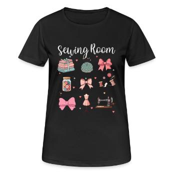 Nähzimmer – Kreatives Nähen und Handarbeit - Frauen T-Shirt atmungsaktiv - Schwarz - Vorne - AI Model Female 172 light (172cm)
