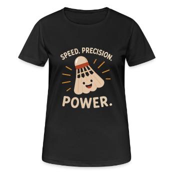 Speed Precision Power – Badminton - Frauen T-Shirt atmungsaktiv - Schwarz - Vorne - AI Model Female 172 light (172cm)