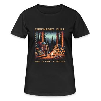 Inventaire plein - Fabrication d’abris - Dicton Bushcraft - T-shirt respirant Femme - noir - Devant - AI Model Female 172 light (172cm)