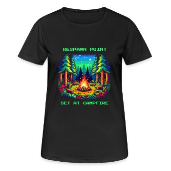Point de réapparition fixé au feu de camp en disant - T-shirt respirant Femme - noir - Devant - AI Model Female 172 light (172cm)