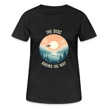 Disc Knows The Way | Disc Golf Flight Instinct - Women's Breathable T-Shirt - black - Front - AI Model Female 172 light (172cm)
