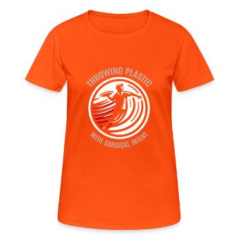 Lancer chirurgical | Ligne de précision pour le disc golf - T-shirt respirant Femme - orange néon - Devant - AI Model Female 172 dark (172cm)