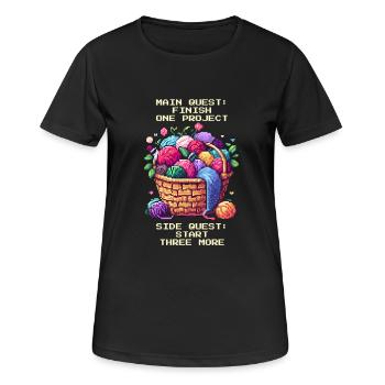 Häkel-Quest: Ein Projekt, drei mehr - Frauen T-Shirt atmungsaktiv - Schwarz - Vorne - AI Model Female 172 light (172cm)