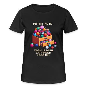Wollvorrat erweitert | Häkeln Handarbeit Garn DIY - Frauen T-Shirt atmungsaktiv - Schwarz - Vorne - AI Model Female 172 light (172cm)