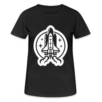 Symbol für das Logo des Space Shuttle-Starts. Abheben. Rakete - Frauen T-Shirt atmungsaktiv - Schwarz - Vorne - AI Model Female 172 light (172cm)