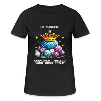 Earn XP: Defeated Balls of Wool | Crochet Yarn - Women's Breathable T-Shirt - black - Front - AI Model Female 172 light (172cm)