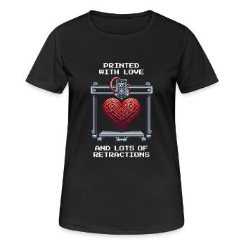 Printed with Love | Retraction Quality 3D Printing - Women's Breathable T-Shirt - black - Front - AI Model Female 172 light (172cm)