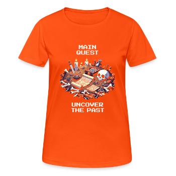 Quête principale Passé | Archéologie Histoire - T-shirt respirant Femme - orange néon - Devant - AI Model Female 172 dark (172cm)