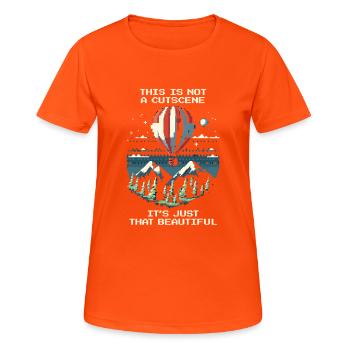 Kein Cutscene | Ballonfahrt Panorama Himmel - Frauen T-Shirt atmungsaktiv - Neonorange - Vorne - AI Model Female 172 dark (172cm)