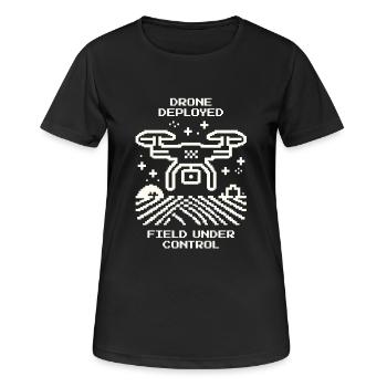 Drohne aktiv, Feldüberwachung & Präzisionsackerbau - Frauen T-Shirt atmungsaktiv - Schwarz - Vorne - AI Model Female 172 light (172cm)
