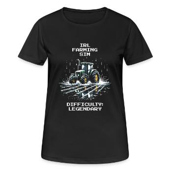 IRL Farming | Schwierigkeitsgrad: Legendär - Frauen T-Shirt atmungsaktiv - Schwarz - Vorne - AI Model Female 172 light (172cm)