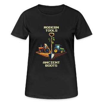 High-tech & court tradition | Modern agriculture - Women's Breathable T-Shirt - black - Front - AI Model Female 172 light (172cm)